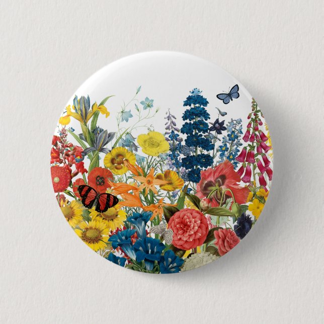 modern vintage flowers pinback button (Front)