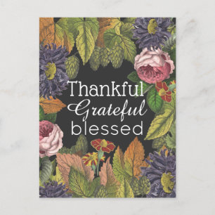 Modern Vintage Flowers Thanksgiving with Message Postcard
