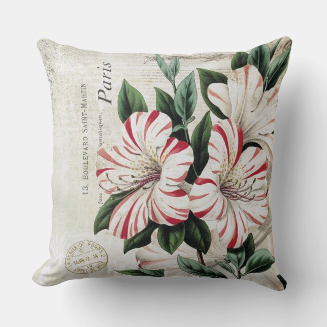 modern vintage french amarylis throw pillow (Front)
