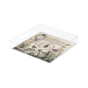 Modern Vintage French Bee garden Acrylic Tray