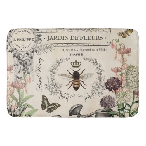 Modern Vintage French Bee garden Bath Mat