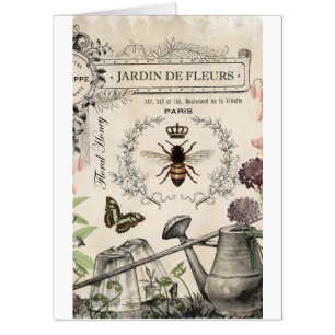 Modern Vintage French Bee garden Card
