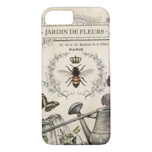 Modern Vintage French Bee garden iPhone 87 Case