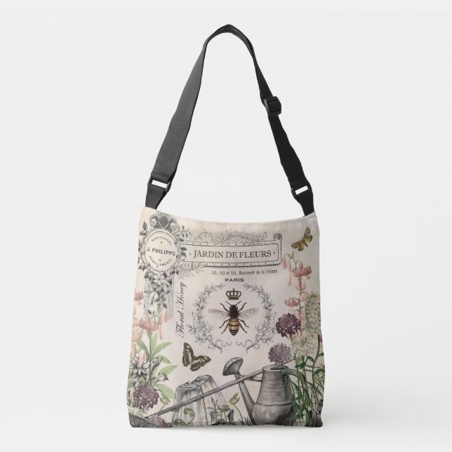 Modern Vintage French Bee garden Crossbody Bag (Front)