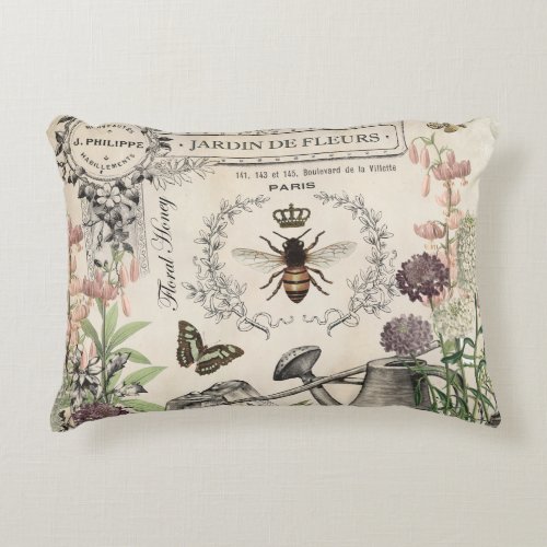 Modern Vintage French Bee garden Decorative Pillow