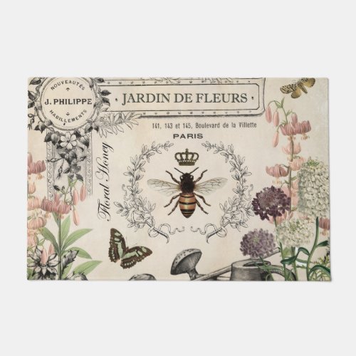 Modern Vintage French Bee garden Doormat