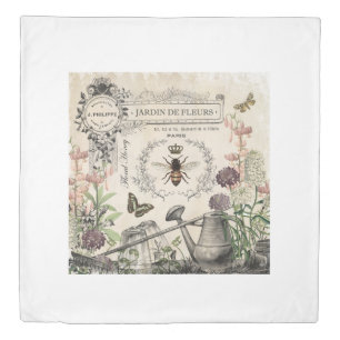 Modern Vintage French Bee garden Duvet Cover