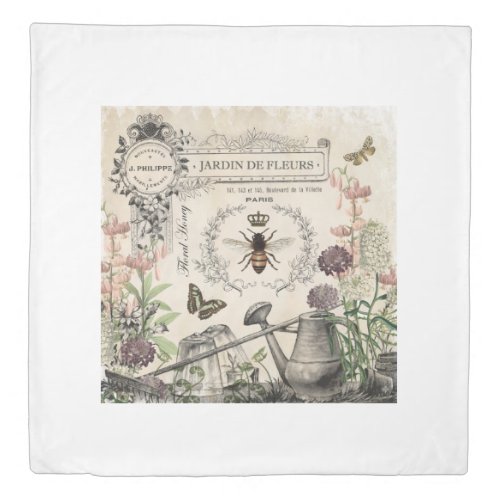 Modern Vintage French Bee garden Duvet Cover