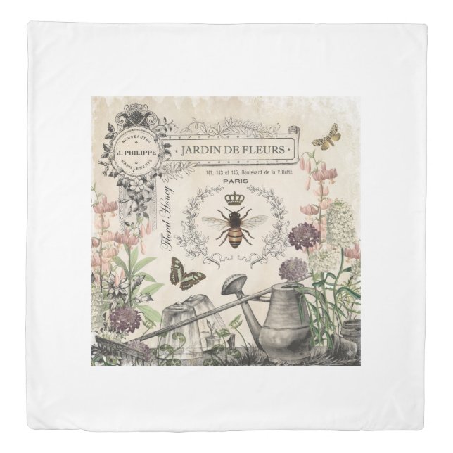 Modern Vintage French Bee garden Duvet Cover (Front)
