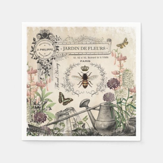 Modern Vintage French Bee garden Paper Napkins