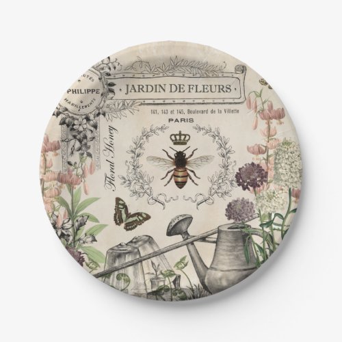 Modern Vintage French Bee garden Paper Plates