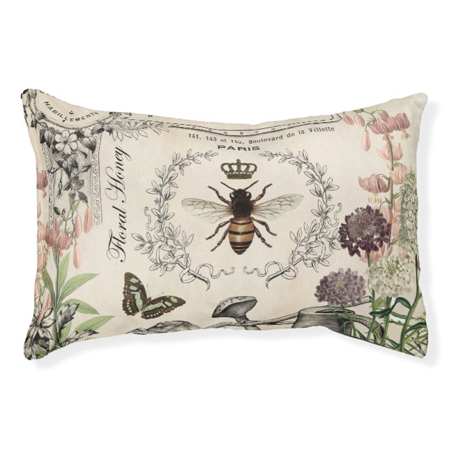 Modern Vintage French Bee garden Pet Bed (Front)