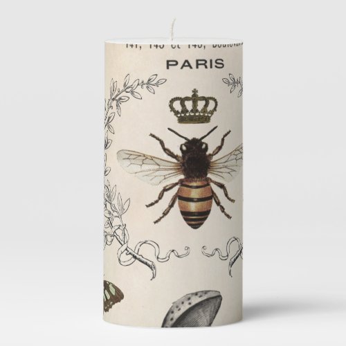 Modern Vintage French Bee garden Pillar Candle