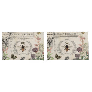 Modern Vintage French Bee garden Pillowcase
