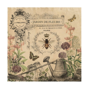 Modern Vintage French Bee garden Wood Wall Decor