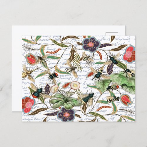 Modern Vintage French Bees  Flowers Postcard