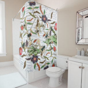 Modern Vintage French Bees & Flowers Shower Curtain