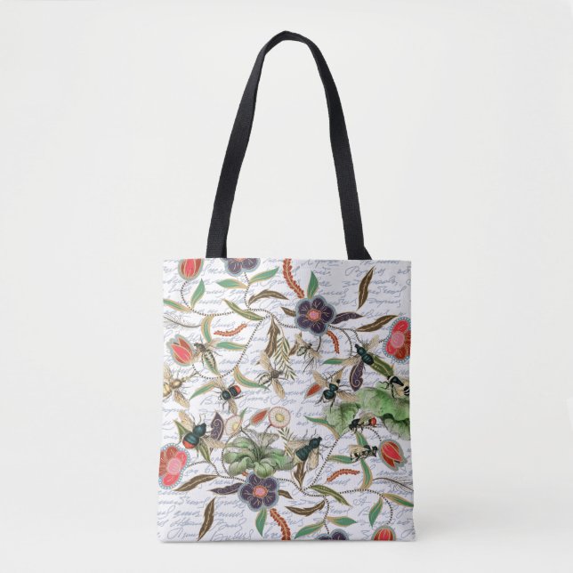 Modern Vintage French Bees & Flowers Tote Bag (Front)