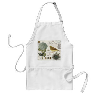 modern vintage French bird and nest Adult Apron