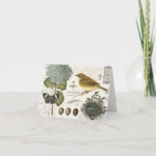 modern vintage French bird and nest Card