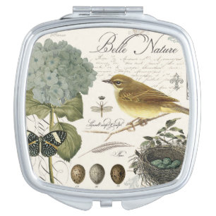 modern vintage French bird and nest Makeup Mirror