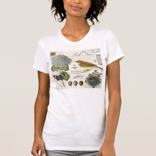 modern vintage French bird and nest T_Shirt