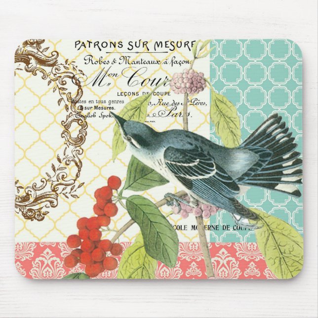 Modern Vintage French Bird mousepad (Front)