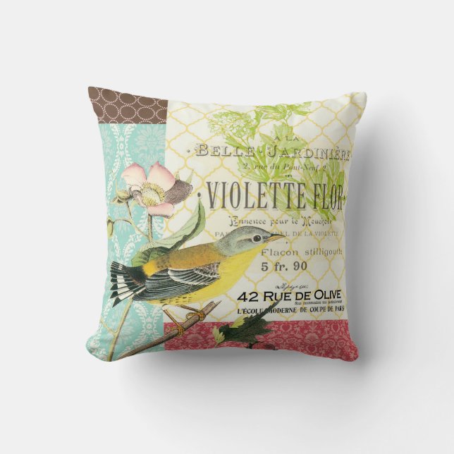 Modern Vintage French Bird pillow (Front)