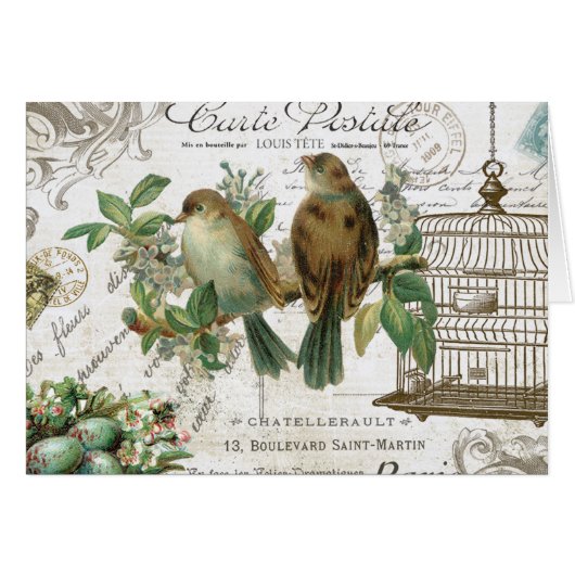 Modern Vintage French birds and birdcage (Front Horizontal)
