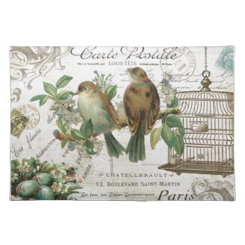 Modern Vintage French Birds And Birdcage Placemat by GIFTSBYHEATHERMYERS at Zazzle