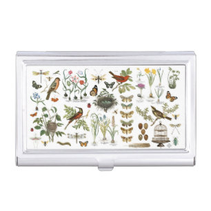 modern vintage french botanical birds and flowers business card holder