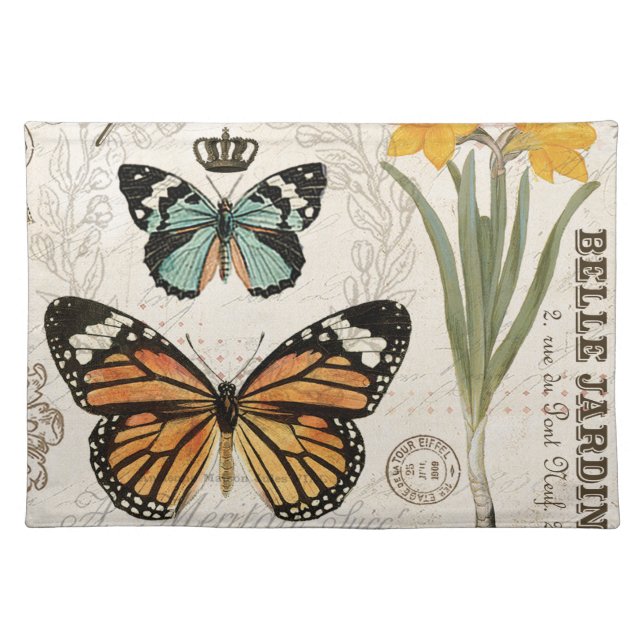 Modern vintage french butterflies cloth placemat (Front)