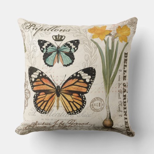 Modern vintage french butterflies throw pillow