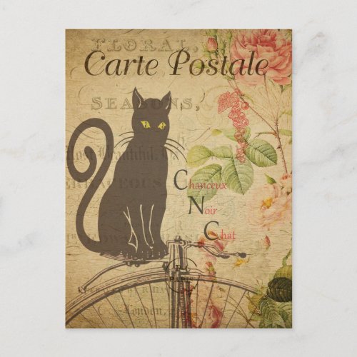 Modern Vintage French Cat collage Postcard