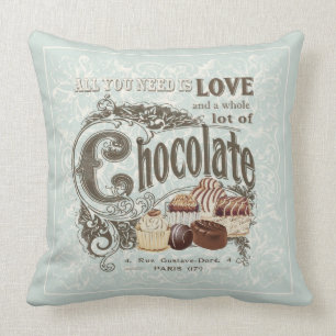 modern vintage french chocolates throw pillow