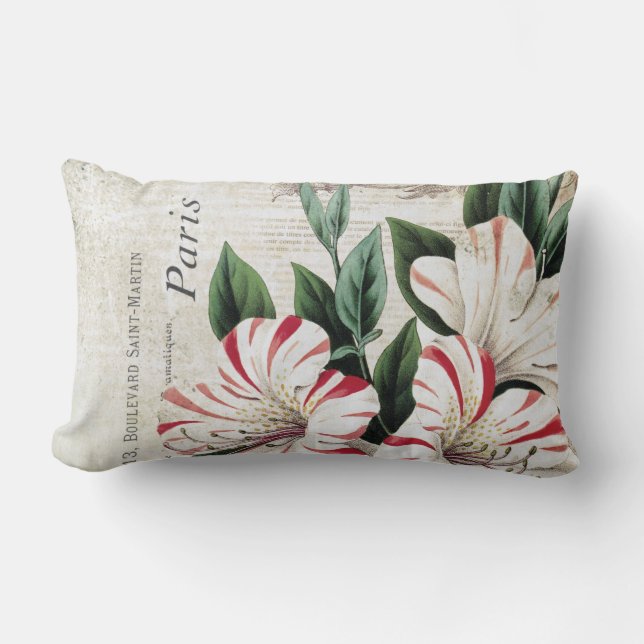 modern vintage french christmas amarylis lumbar pillow (Front)
