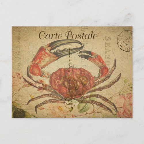 Modern Vintage French collage art Crab Postcard