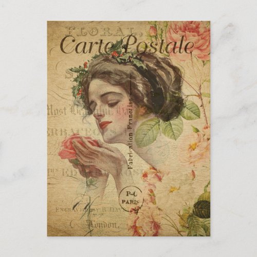 Modern Vintage French collage Postcard