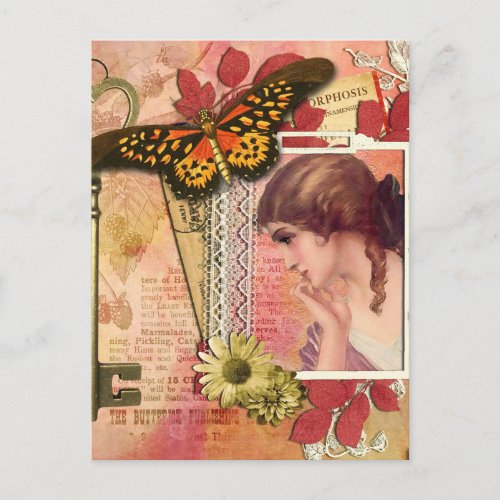 Modern Vintage French  collage Postcard