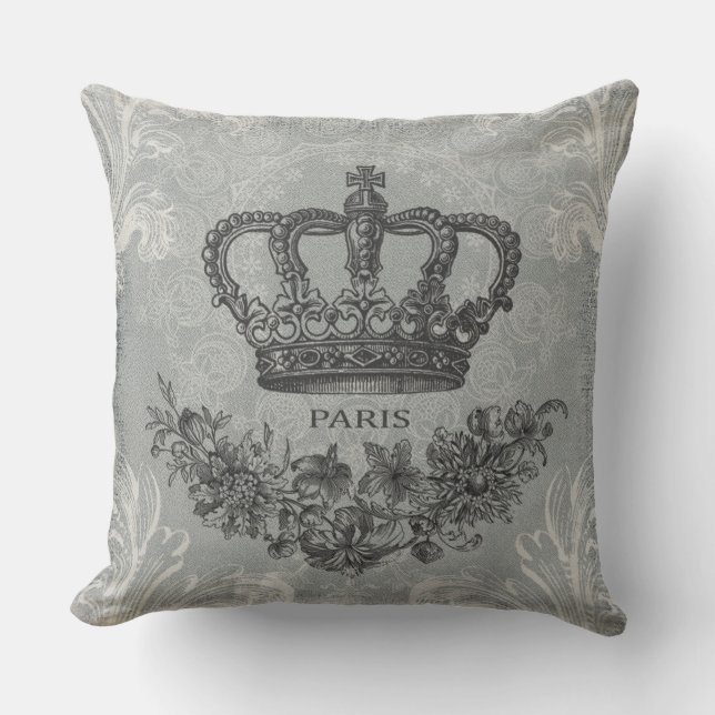 modern vintage french crown throw pillow (Front)