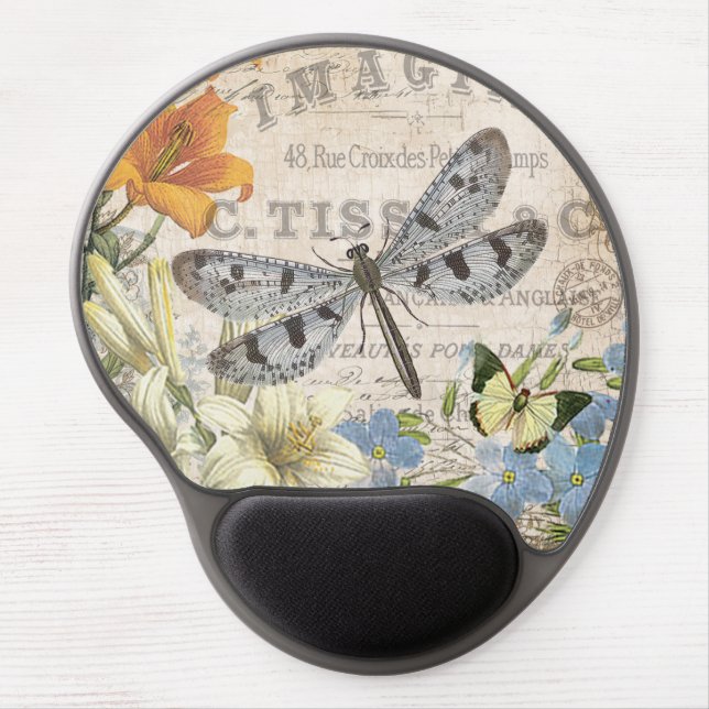 modern vintage french dragonfly gel mouse pad (Front)