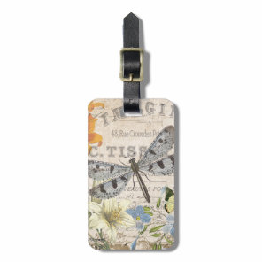 modern vintage french dragonfly luggage tag