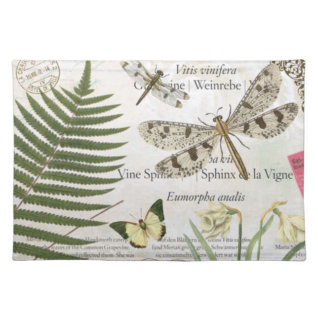 modern vintage french dragonfly placemat (Front)