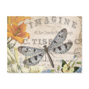 modern vintage french dragonfly postcard