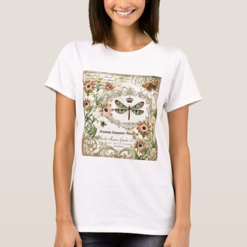 Modern Vintage French Dragonfly T_Shirt