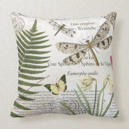 Modern Vintage French Dragonfly Throw Pillow