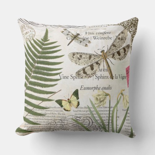 modern vintage french dragonfly throw pillow