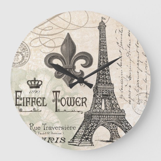 modern vintage french Eiffel Tower Large Clock (Front)