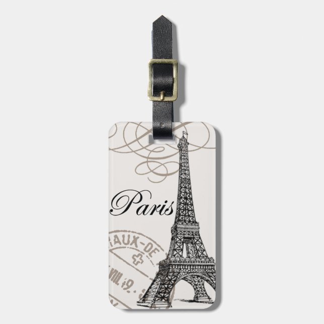 modern vintage french Eiffel Tower Luggage Tag (Front Vertical)
