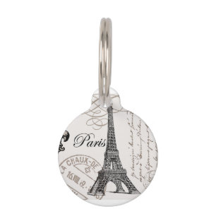 modern vintage french Eiffel Tower Pet Name Tag